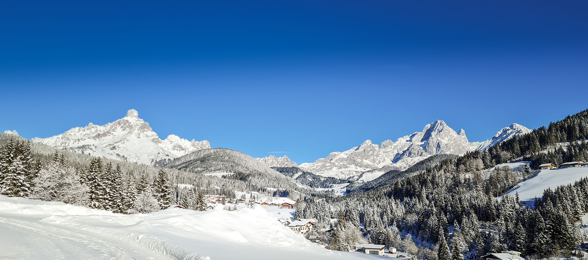 Ausblick im Winter vom Bauernhofurlaub Mittersteghof in Filzmoos, Salzburger Land